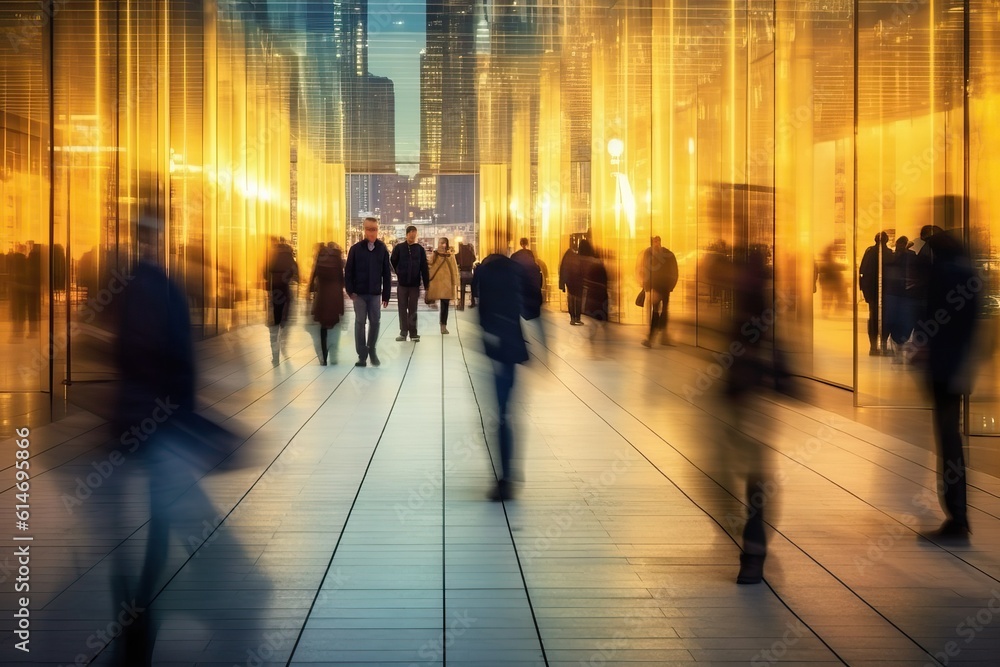 People walking in a financial district, generative ai People walking in a financial district, generative ai