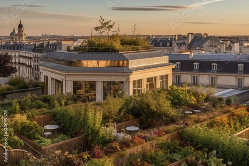 Vegetable garden in an urban terrace in Paris, generative ai © FrankBoston