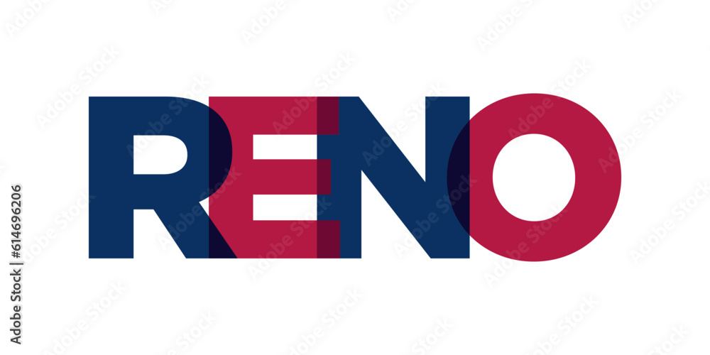 Reno, Nevada, USA typography slogan design. America logo with graphic city lettering for print and web. Reno, Nevada, USA typography slogan design. America logo with graphic city lettering for print and web.