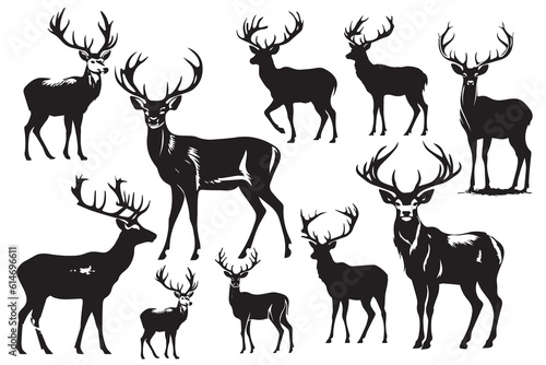 Set of deer black silhouettes vector character illustration