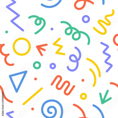 Abstract pattern doodle shape fun kid background. Vector color doodle line children party geometric design.