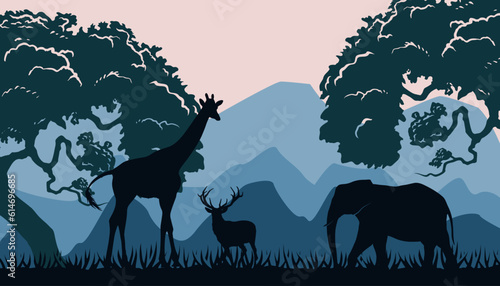 Shadow silhouette with forest scene in the background