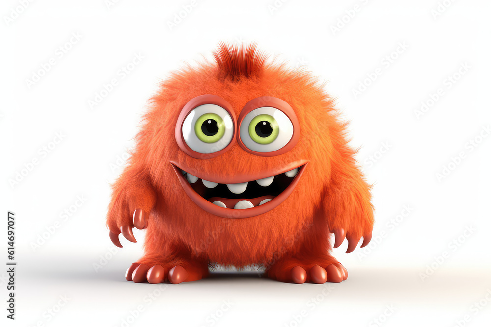 Orange fluffy cartoon character monster isolated on white background. Monster, funny mascot. Generative AI 3d render illustration imitation. Orange fluffy cartoon character monster isolated on white background. Monster, funny mascot. Generative AI 3d render illustration imitation.