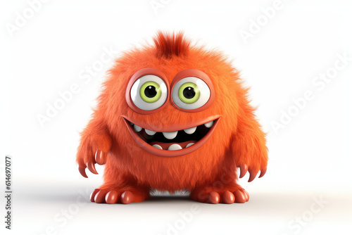 Orange fluffy cartoon character monster isolated on white background. Monster, funny mascot. Generative AI 3d render illustration imitation.