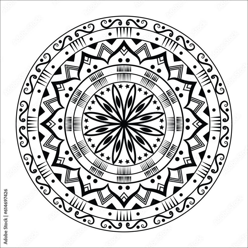 Abstract black white mandala background pattern design with Islamic art mandala template