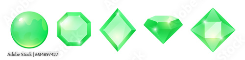 Vector green gem emerald illustration jewel sapphire design diamond ruby. Cartoon gem icon stone crystal jewelry object.