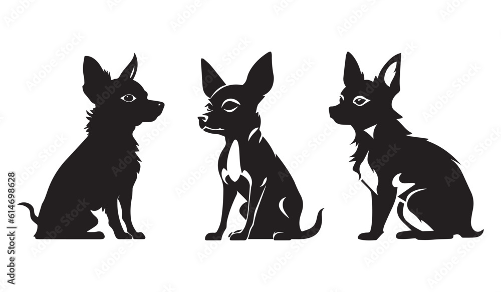 Set of chihuahua silhouette characters with vector illustration