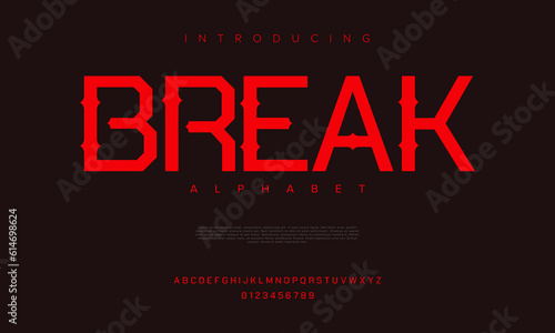 Break abstract sport, music, digital technology logo font alphabet. Minimal modern urban fonts for logo, brand etc. Typography typeface uppercase lowercase and number. vector illustration