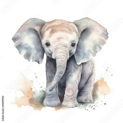 Cute elephant baby african jungle safari animal  watercolor illustration