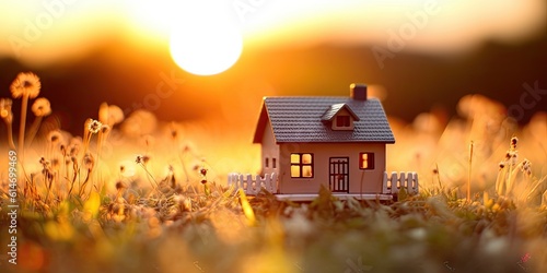 House Model on Grass with Blurred Background: Investment Concept, Finance, Growth, and Financial Planning