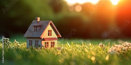 House Model on Grass with Blurred Background: Investment Concept, Finance, Growth, and Financial Planning