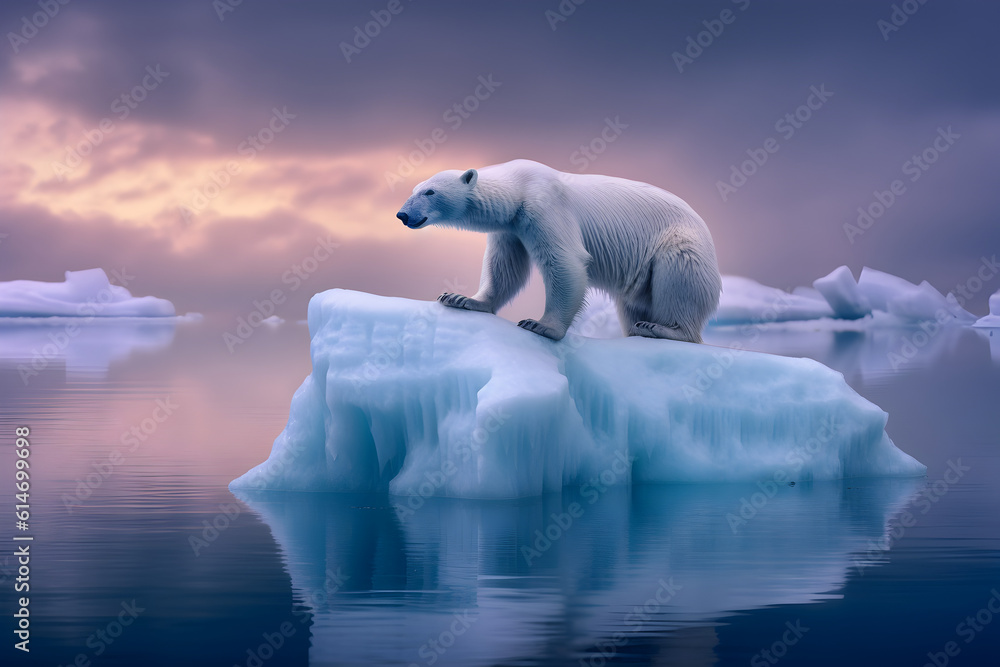 polar bear on ice, dusk, AI-Generated Image