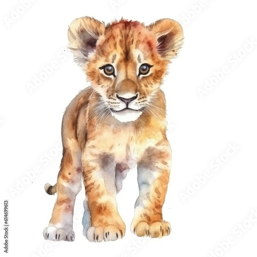 Cute lion baby african jungle safari animal, watercolor illustration