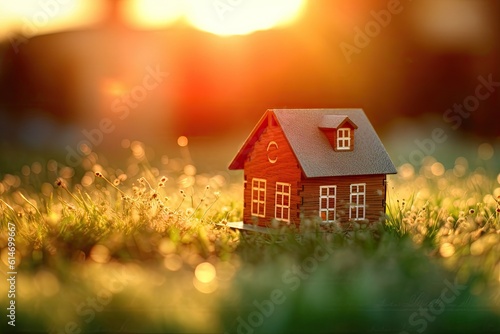 House Model on Grass with Blurred Background: Investment Concept, Finance, Growth, and Financial Planning