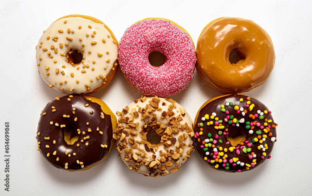 Glazed donuts. Top view. Generative Ai