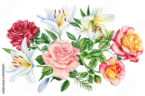 Watercolor Flower and leaf  floral illustrations for wedding invitation  birthday  card  design  print and fabric. 