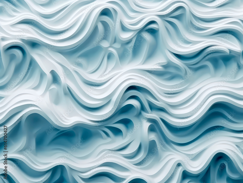 Fototapeta premium Blue texture. Wavy background. Interior wall decoration panel pattern abstract waves. Backdrop. Ai generartive