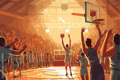 Scoring the winning points at a basketball game vector art.
