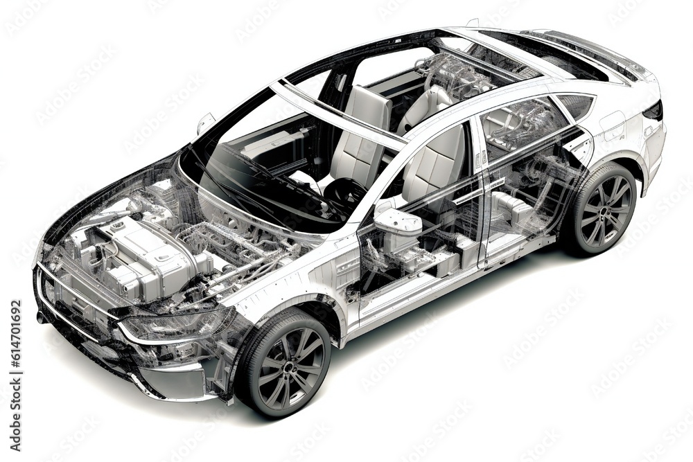 Disassembled car on white background Generative AI Disassembled car on white background Generative AI