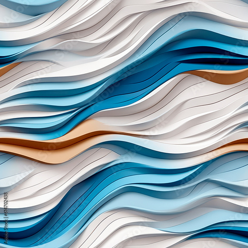 White and blue seamless texture. Wavy background. Interior wall decoration panel pattern abstract waves. Tile backdrop. Ai generartive