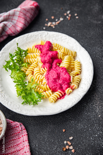 beet sauce pasta beetroot vegetable fresh food vegan meal food snack vegetarian food on the table copy space food background rustic top view