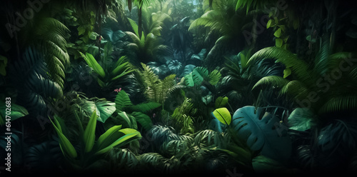 Foliage of the Green Forest Highlighting the foliage  which includes leaves and other plant elements  that flourishes in the lush greenery of the forest generative AI.