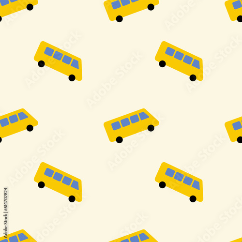 School bus, seamless pattern, vector. Back to school. School bus on a yellow background.