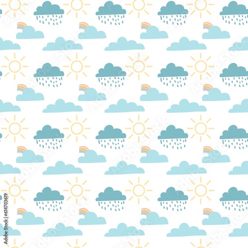 Seamless pattern with hand drawn rainbows and sun, cloud , for kids, baby pattern for fabric textile wallpaper apparel wrapping, Prints for children's room, baby showers, greeting cards, baby T-shirt