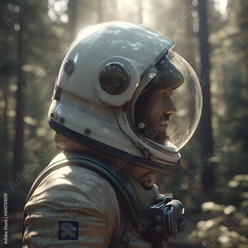 Astronaut exploring a forest