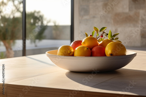 lemons and oranges in a bowl, generative ai