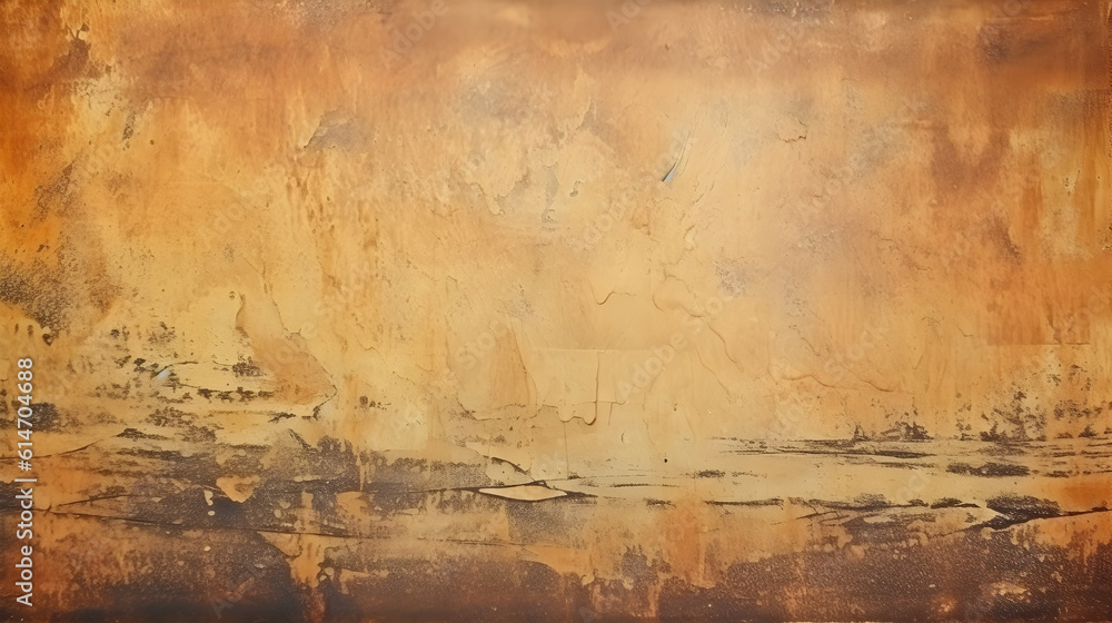Old brown colored vintage abstract painted background texture banner panorama, with space for text. Generative AI.