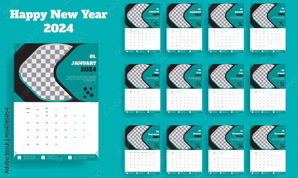 Wall Calendar Design for 2024 Wall quarterly calendar template for