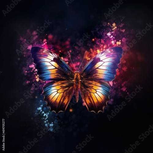 Beautiful big butterfly. Glowing colorful background. AI Generation © mirexon