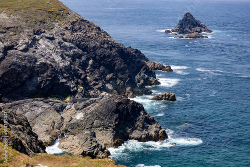 Wild rocky coastline at Trevose Head in Cornwall photo