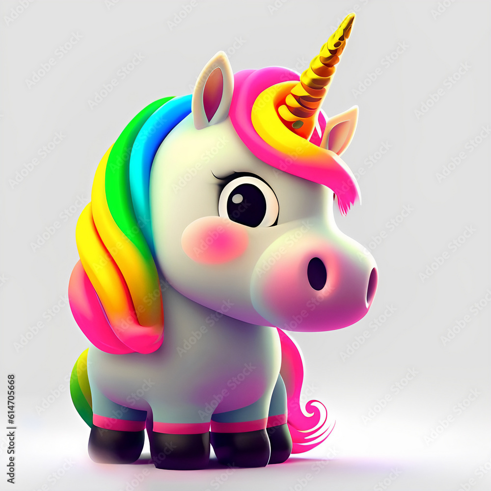 Cute Unicorn On White Background - generative ai, üretken, yapay zeka Cute Unicorn On White Background - generative ai, üretken, yapay zeka