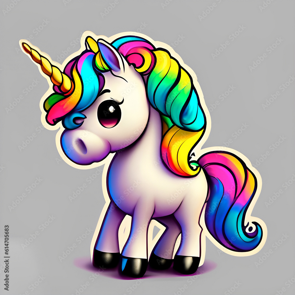 Cute Unicorn On White Background - generative ai, üretken, yapay zeka