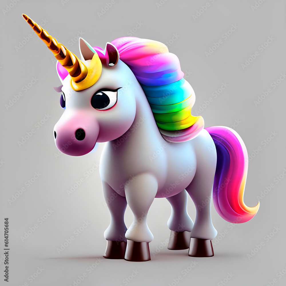 Cute Unicorn On White Background - generative ai, üretken, yapay zeka Cute Unicorn On White Background - generative ai, üretken, yapay zeka