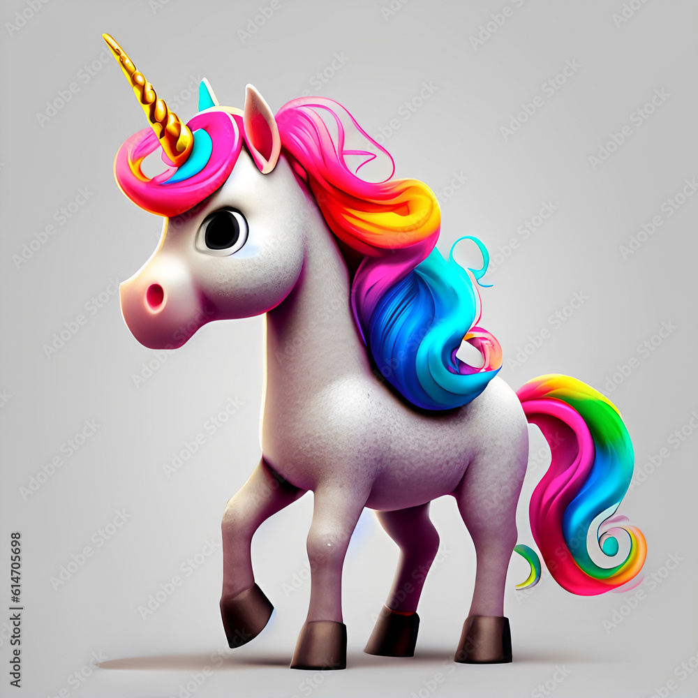 Cute Unicorn On White Background - generative ai, üretken, yapay zeka Cute Unicorn On White Background - generative ai, üretken, yapay zeka