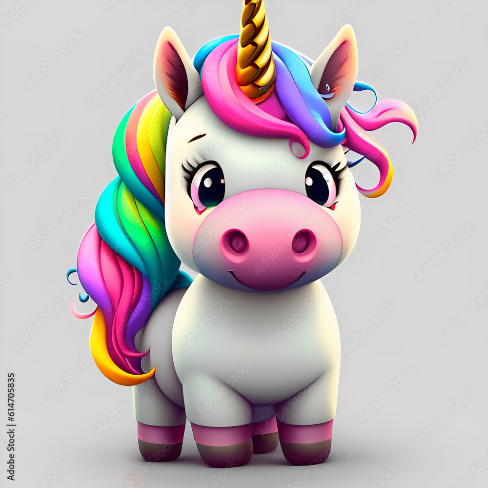 Obraz premium Cute Unicorn On White Background - generative ai, üretken, yapay zeka