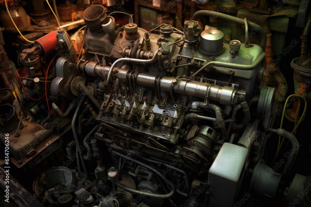 Old antique car engine closeup Generative AI