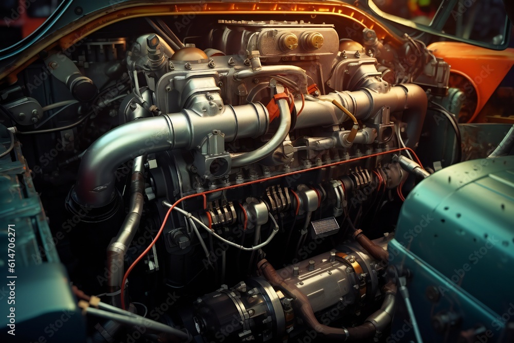 Old antique car engine closeup Generative AI Old antique car engine closeup Generative AI