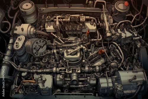 Old antique car engine closeup Generative AI