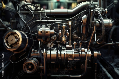 Old antique car engine closeup Generative AI