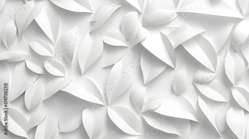 Fototapeta Naklejka Na Ścianę i Meble -  White geometric leaves 3d tiles texture Background banner panorama. Generative AI.