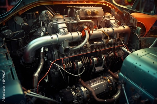 Old antique car engine closeup Generative AI © LayerAce.com