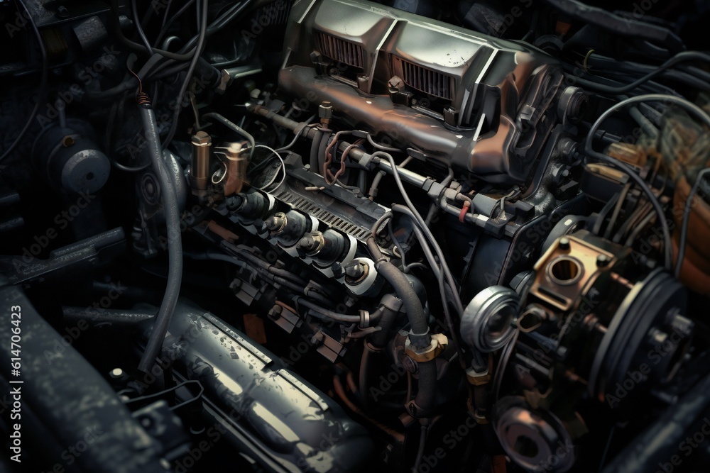 Old antique car engine closeup Generative AI Old antique car engine closeup Generative AI