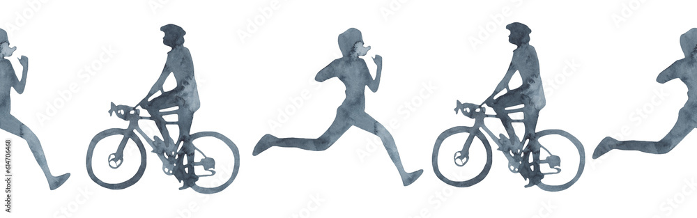 Obraz premium Sports at sunrise border.Running.Morning gym.Watercolor silhouette sport isolated on white background.