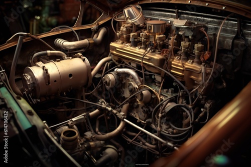 Old antique car engine closeup Generative AI © LayerAce.com