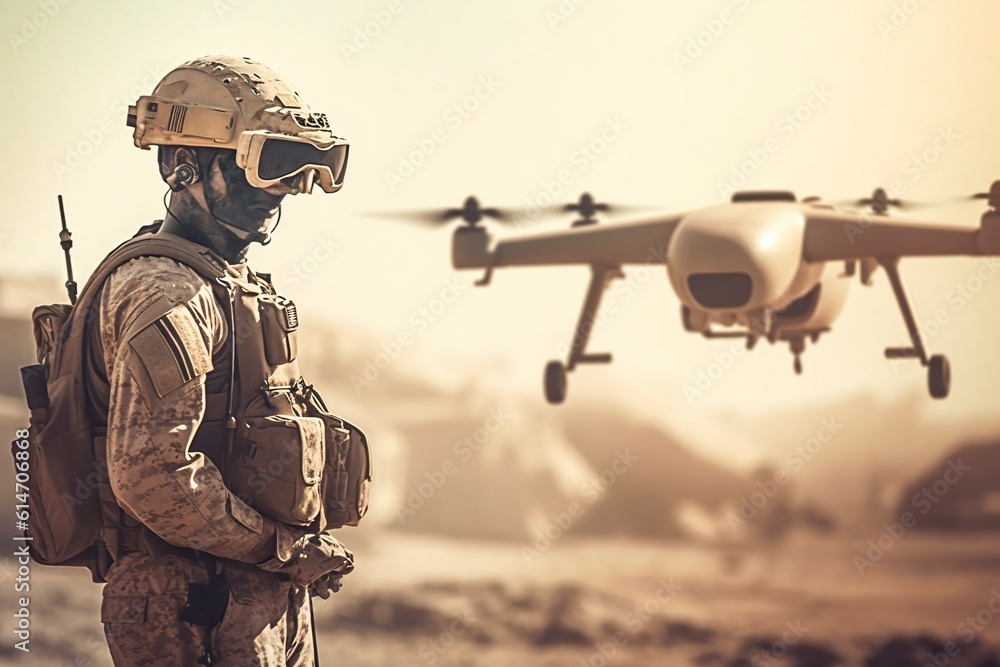 Military drones turned into effective weapons of war. Ai generated. Military drones turned into effective weapons of war. Ai generated.
