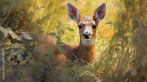 majestic Deer in lush rainforest generative AI